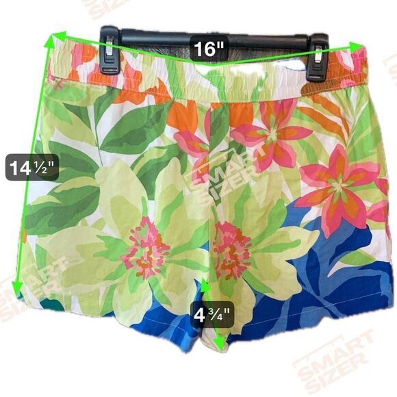 Alani Noelle Sz M Green Yellow Linen/Rayon Floral Adj. Waist Summer Shorts - Picture 4 of 7